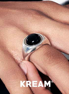 KREAM 925纯银黑玛瑙戒指男极简百搭欧美潮流轻奢高级感指环