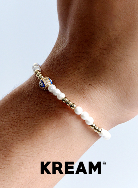 KREAM 欧美潮流 金贝珠手链男女同款蓝眼睛钻球手串情侣