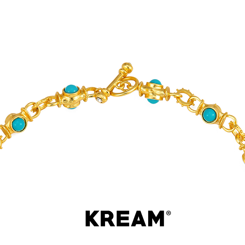 KREAM 复古OT扣金色绿松项链男女同款欧美个性锁骨链 - 图2