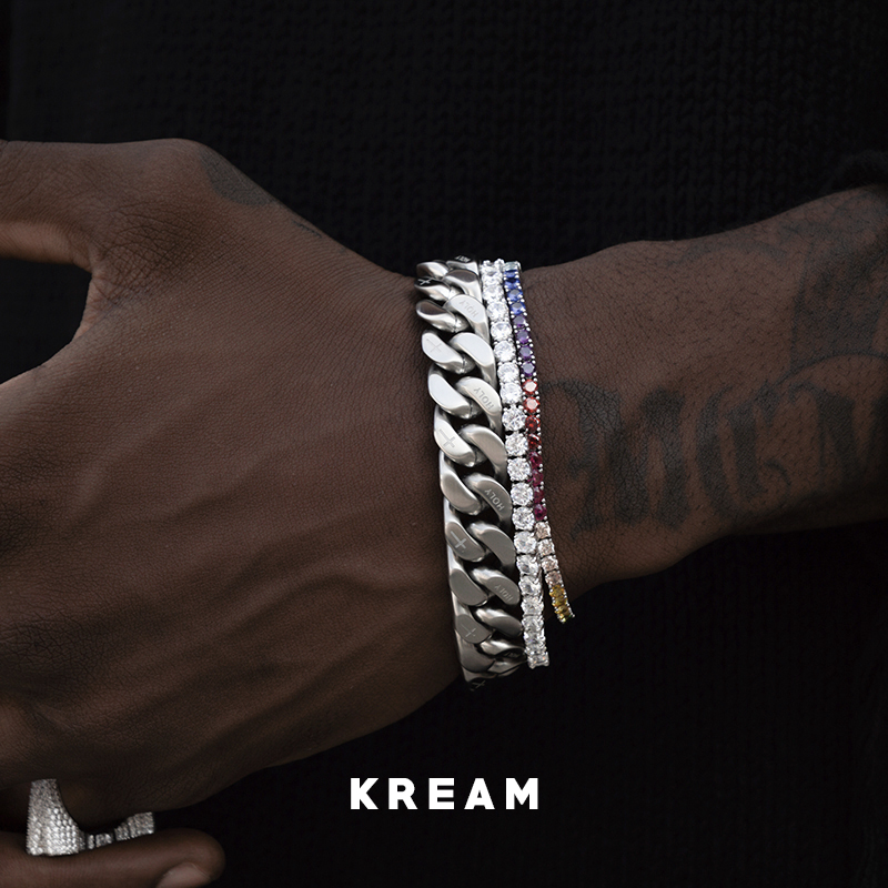 【潮WOO专属】KREAM 原创 双面随心戴 拉丝古巴手链男嘻哈 cuban - 图0