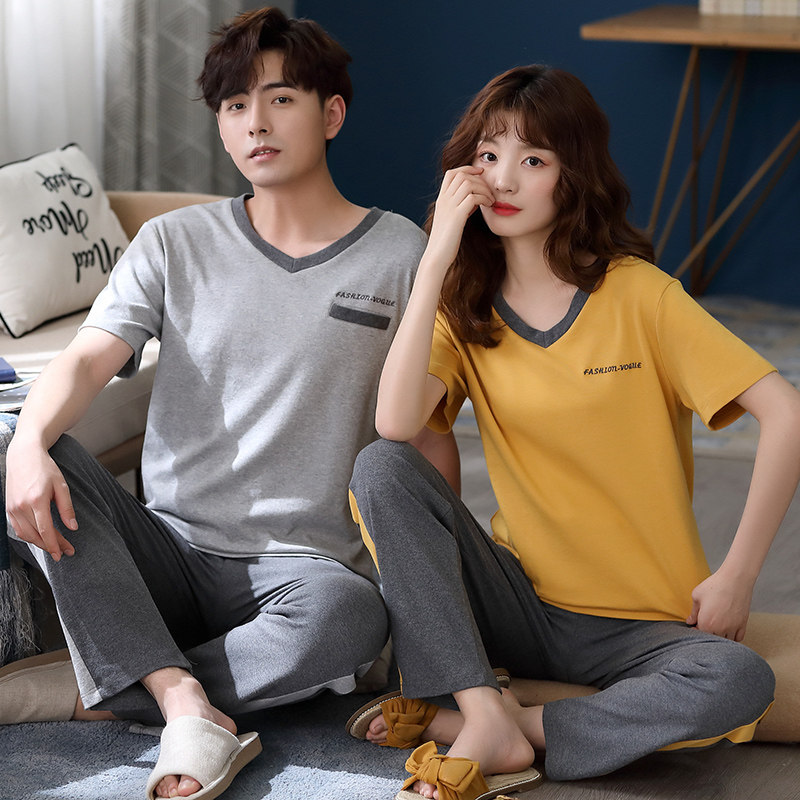 2套价夏季情侣纯棉短袖长裤睡衣 缘中缘睡衣/家居服套装