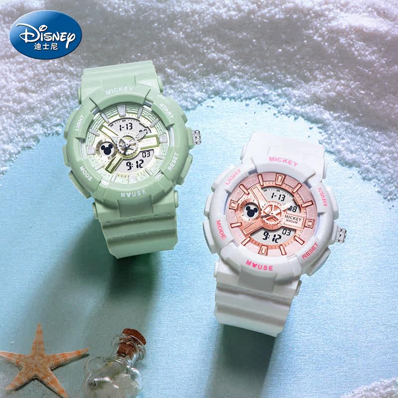 迪士尼女ins风简约气质运动电子表 美时嘉织手表国产腕表