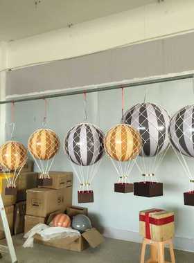 复古客厅儿童房装饰挂饰棉绳网模型 空中浪漫旅行热气球网灯饰网