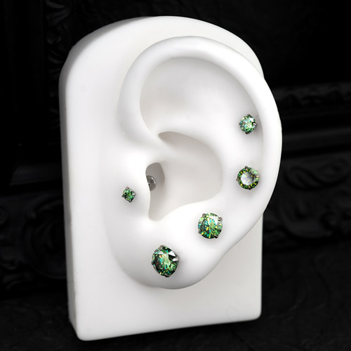 ShinmaF136钛合金莫桑绿钻钻石超闪奢华气质植入级唇钉耳钉耳骨钉 - 图1