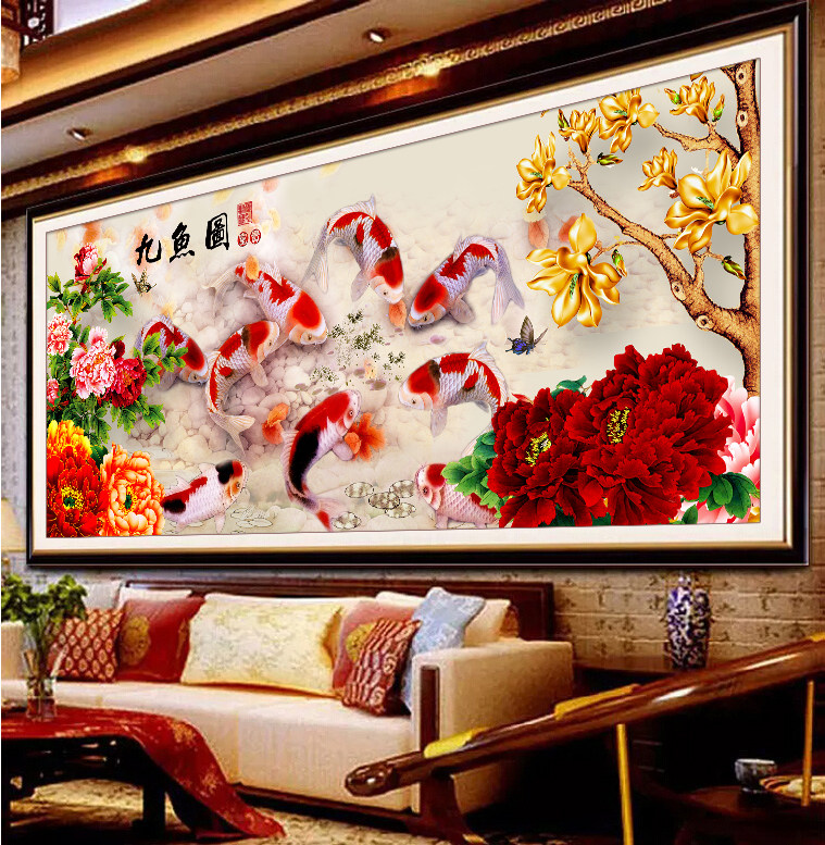 蒙娜丽莎新品十字绣2025新款九鱼图客厅大幅花开富贵牡丹线绣刺绣,淘宝优惠券,粉丝福利购,淘宝优惠卷