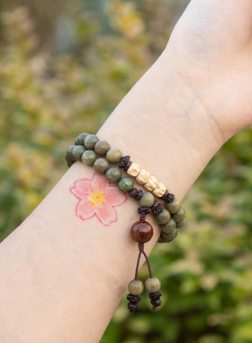 原创老料绿檀木佛珠手串女森系