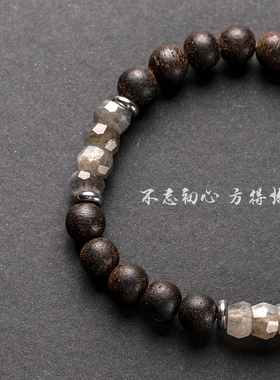 天然灰月光原石水晶沉香木