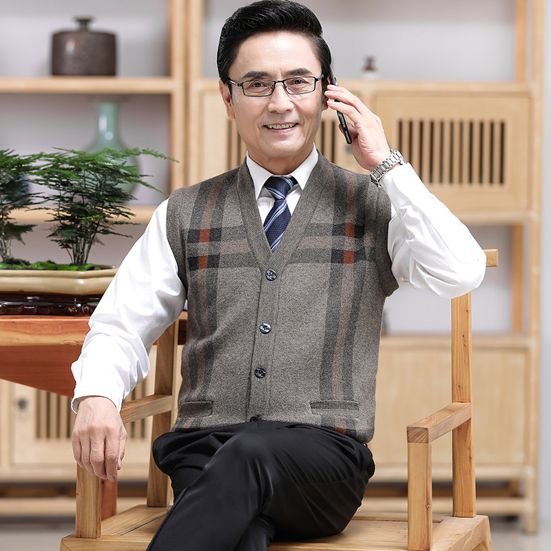 本命年红色羊毛衫无袖开衫背心男士秋冬中老年加厚马甲毛衣爸爸装,淘宝优惠券,粉丝福利购,淘宝优惠卷