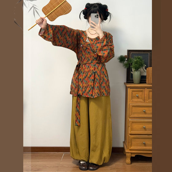 Hua Xiangzhi Tang Dynasty Tencel Round Neck Robe Hanfu Suit