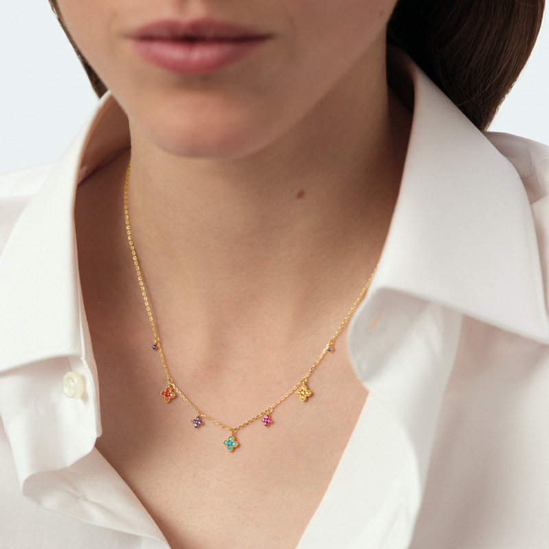 AGATHA/瑷嘉莎幸运四叶花迷你项链彩色宝石法式圣诞礼物