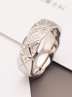 波浪边戒指 微镶菱形批花纹创意女星同款欧美简约镶钻男女戒指