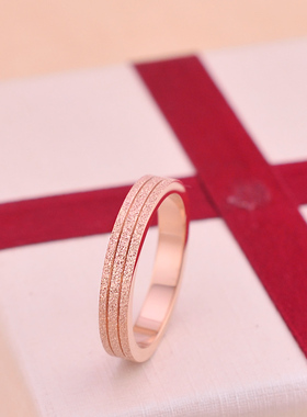 韩版时尚镀18k玫瑰金磨砂戒指女尾戒情侣戒指食指钛钢韩国饰品