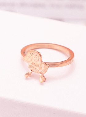 包邮 钛钢镀18K玫瑰金彩金 铜钱小羊本命年戒指环  尾戒饰品 女生