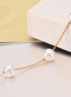 韩国款韩版时尚简约款甜美女人镀玫瑰金珍珠手链女饰品钛钢配饰
