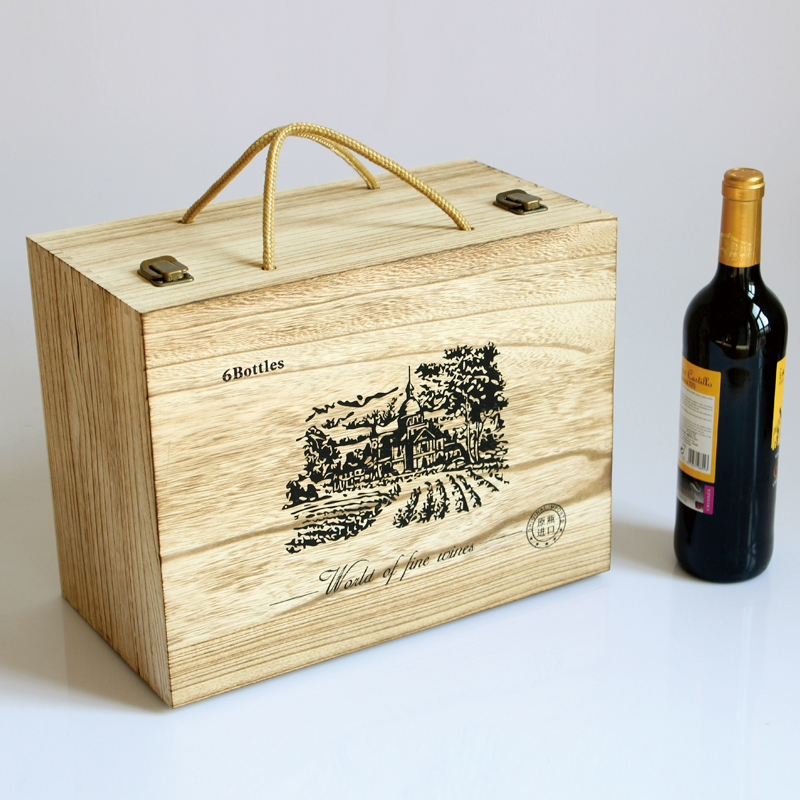 红酒箱木箱六支装 红酒木盒子葡萄酒礼盒6支包装盒木质定制红酒盒