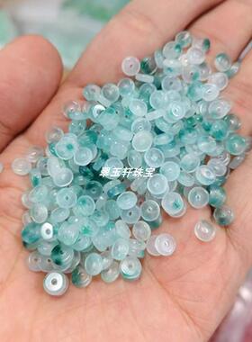 翡翠色飘蓝花算盘珠小扣子