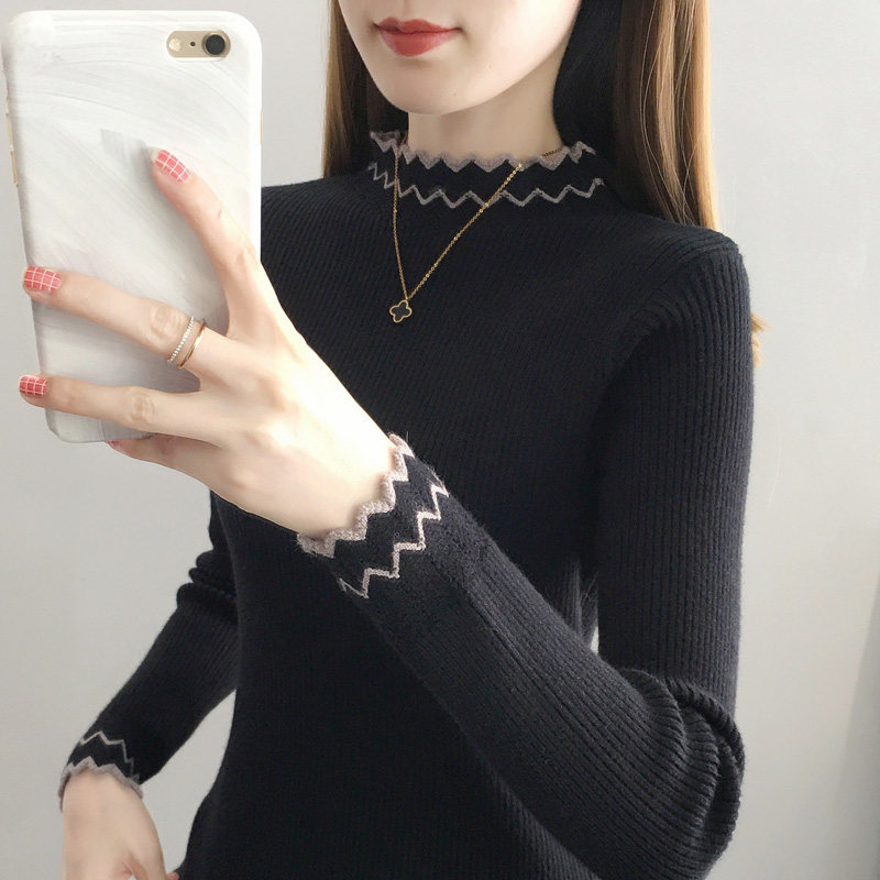 秋冬季夹色半高领打底衫毛衣女2025新款内搭长袖修身上衣针织衫女,淘宝优惠券,粉丝福利购,淘宝优惠卷