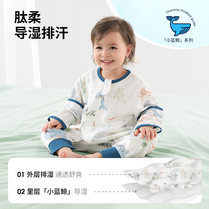 贝肽斯【肽柔】婴儿睡袋夏季纱布儿童宝宝分腿春秋防踢被四季通用
