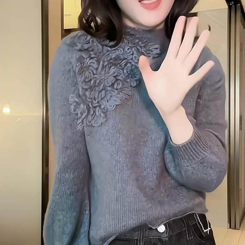 韩系立体花朵慵懒软糯毛衣女秋冬新款宽松洋气内搭针织打底衫上衣,淘宝优惠券,粉丝福利购,淘宝优惠卷