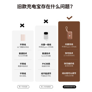 LINE FRIENDS自带线充电宝三合一超薄小巧便携迷你适用苹果专用华为小米手机可爱布朗熊快充带线素乐移动电源