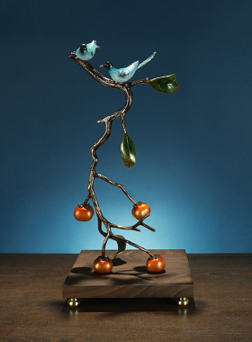 轻奢黄铜喜鹊客厅电视柜工艺品