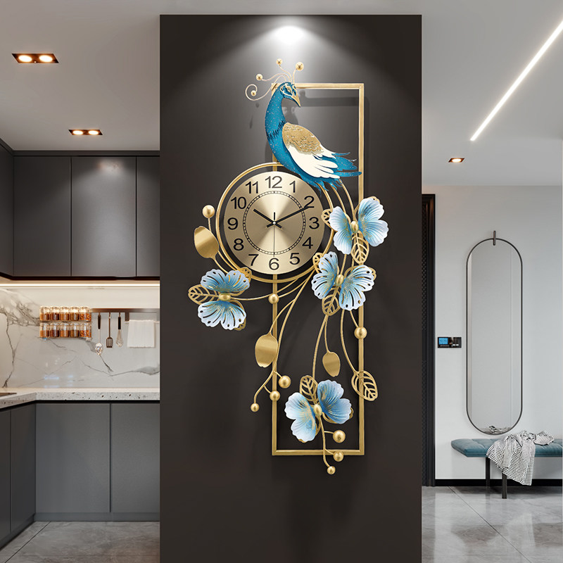飞鸟集2026新款新中式孔雀装饰钟表客厅木格栅挂钟高级感时钟挂墙,淘宝优惠券,粉丝福利购,淘宝优惠卷