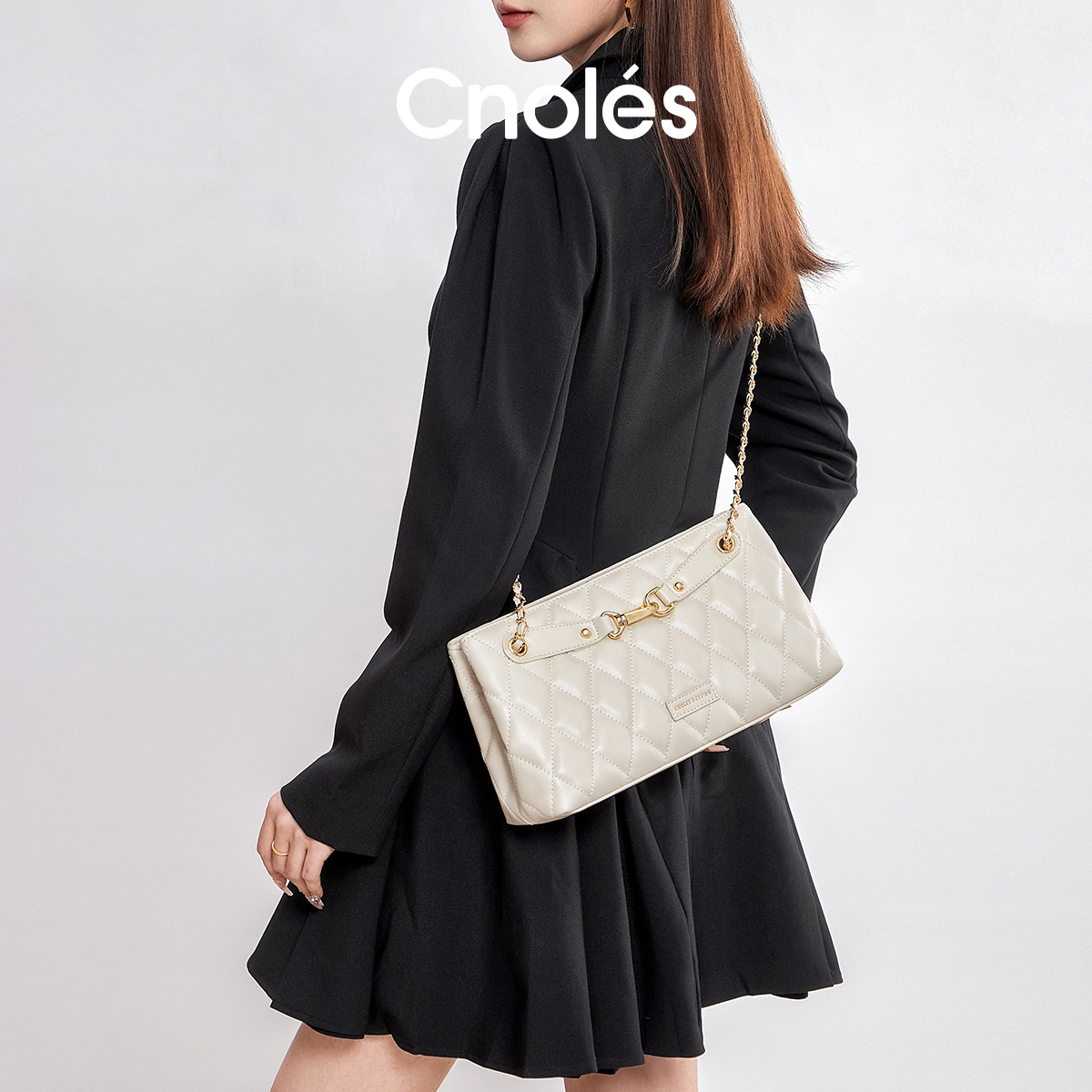 Cnoles蔻一小香风链条包女斜挎高级感百搭单肩腋下包包女2025新款 - 图0