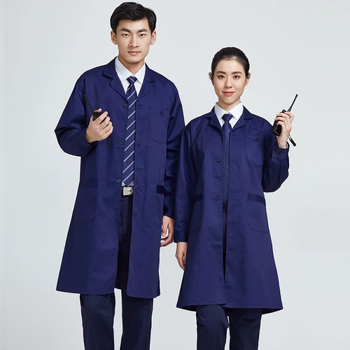 Синий пальто с длинными серыми лабораторными рабочими услугами