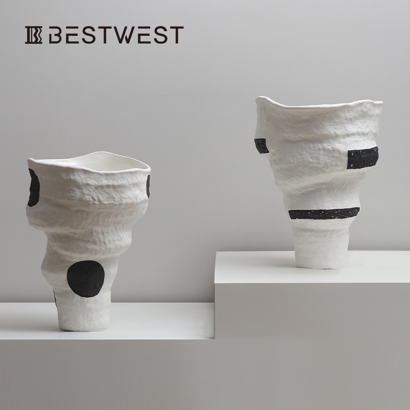 大丹陶瓷设计师正品景德镇陶瓷花瓶复古侘寂风客厅插花摆件高级感 - 图2