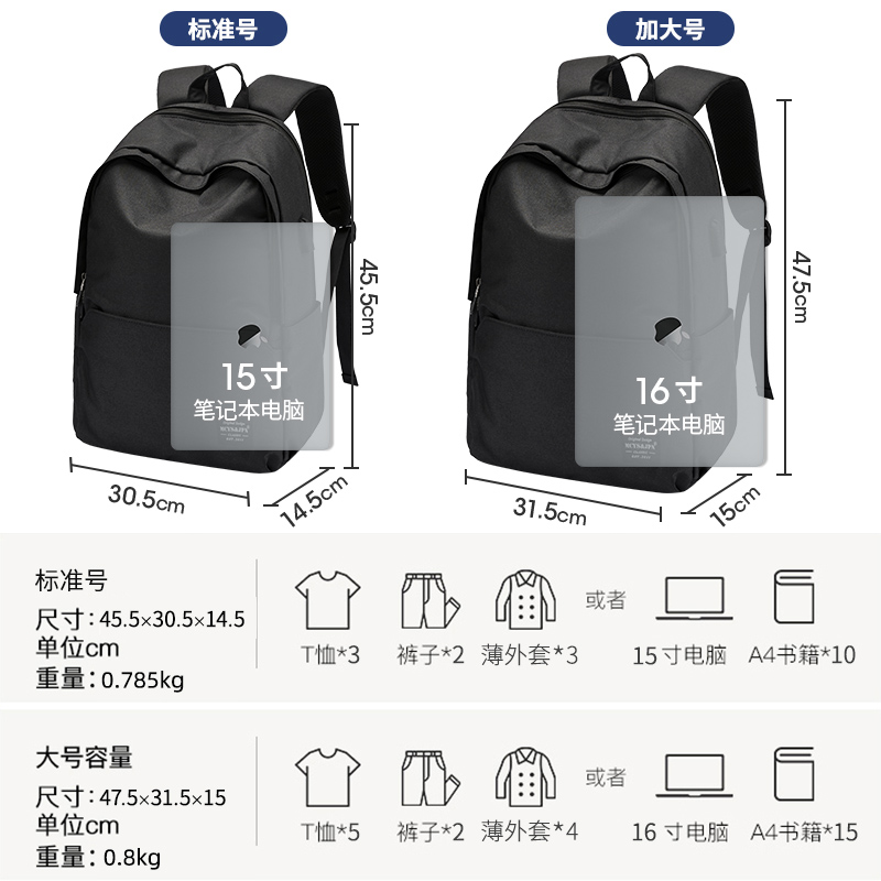 双肩包男士背包旅行简约商务休闲出差电脑包大容量运动大学生书包 - 图3