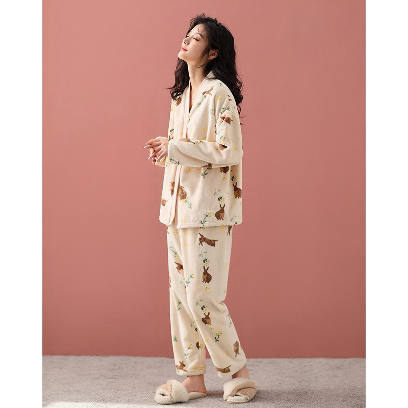 睡衣女珊瑚绒冬季加厚毛绒可爱卡通开衫家居服秋冬法兰绒保暖套装,淘宝优惠券,粉丝福利购,淘宝优惠卷