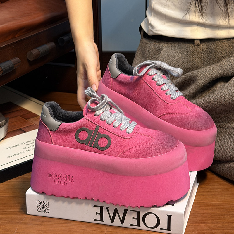 复古真皮做旧松糕厚底德训鞋女加绒面包鞋百搭小个子增高休闲板鞋,淘宝优惠券,粉丝福利购,淘宝优惠卷