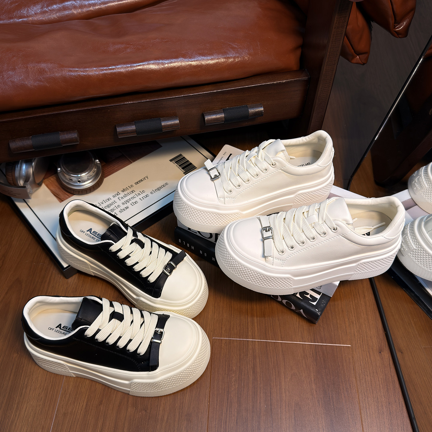 欧货真皮做旧大头面包鞋女厚底松糕小白鞋百搭小个子增高休闲板鞋,淘宝优惠券,粉丝福利购,淘宝优惠卷