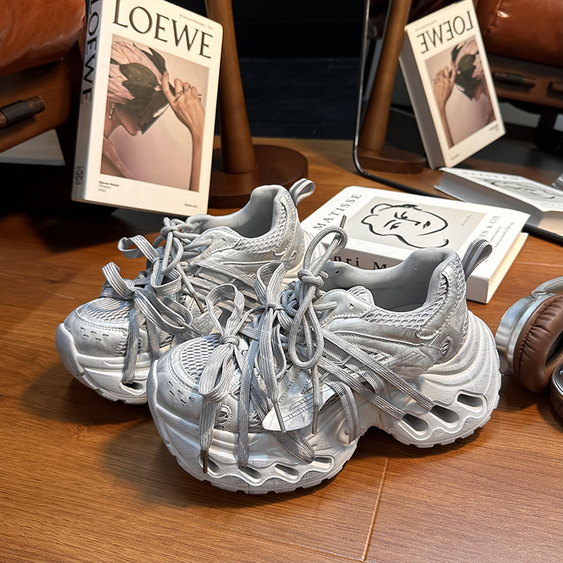 欧货真皮绑带做旧网面松糕厚底老爹鞋女百搭小个子增高休闲运动鞋,淘宝优惠券,粉丝福利购,淘宝优惠卷