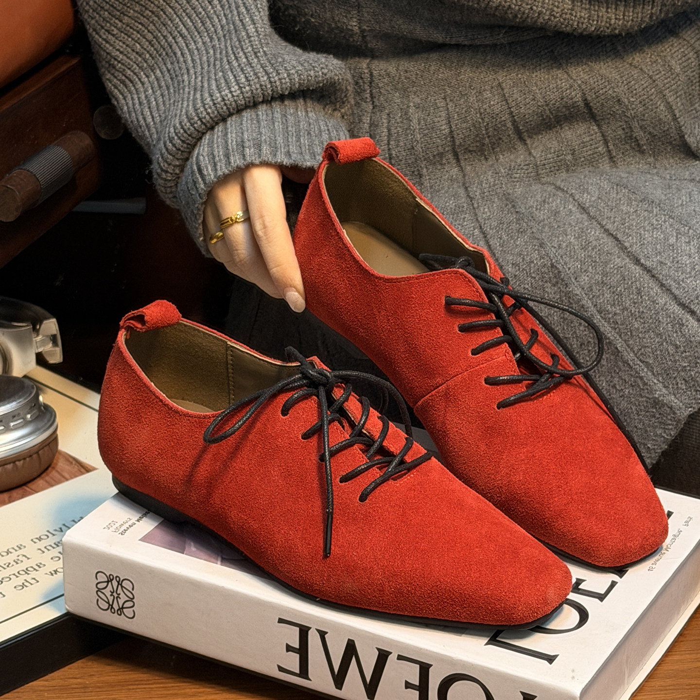 磨砂真皮复古方头系带平底小皮鞋女小众设计德比鞋乐福鞋休闲单鞋,淘宝优惠券,粉丝福利购,淘宝优惠卷