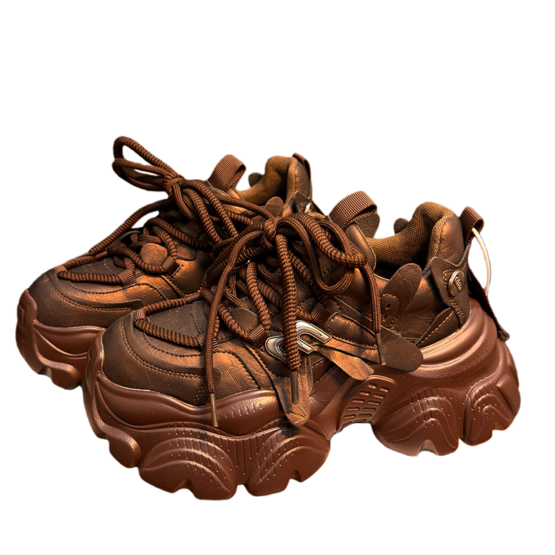 欧货真皮系带松糕厚底老爹鞋女2025新款百搭小个子增高休闲运动鞋 - 图3