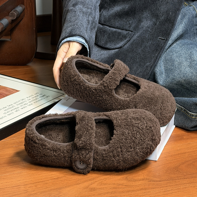 网红玛丽珍毛毛鞋女外穿真皮羊羔毛厚底加绒棉瓢鞋百搭平底豆豆鞋,淘宝优惠券,粉丝福利购,淘宝优惠卷
