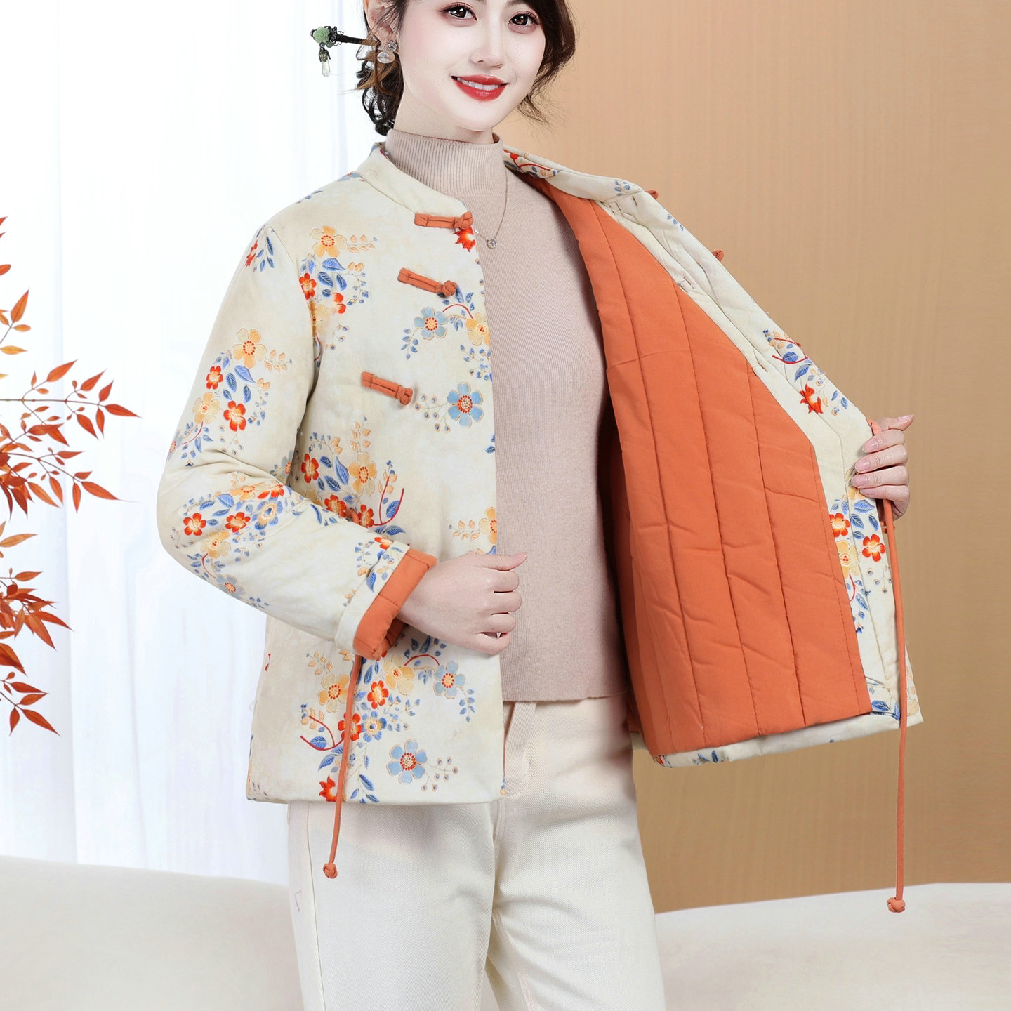 新中式国风盘扣印花棉服女2025冬季新款加厚保暖气质减龄棉衣外套 - 图0