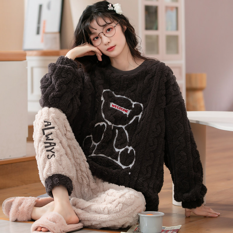 秋冬季2021年新款加绒珊瑚绒睡衣 卡之恋服饰睡衣/家居服套装