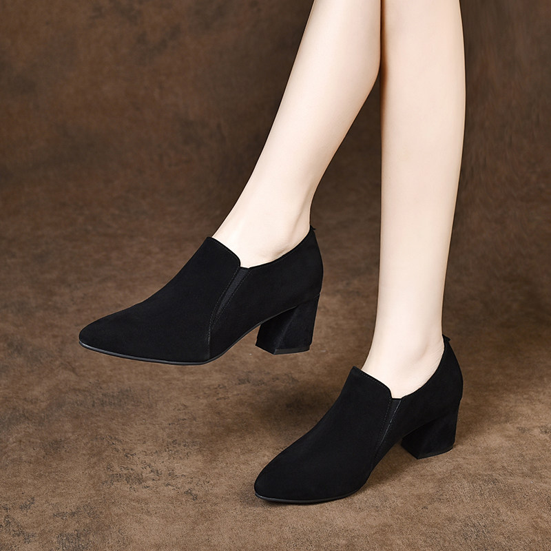 2025新款女士绒面尖头粗跟深口单鞋高跟鞋秋冬加绒女鞋中跟真皮鞋,淘宝优惠券,粉丝福利购,淘宝优惠卷