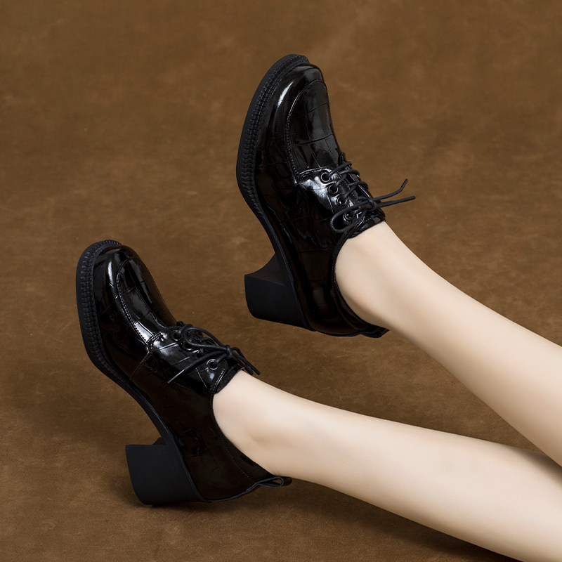 2025新款秋款漆皮女鞋系带粗跟深口单鞋英伦风中跟真皮小皮鞋春秋,淘宝优惠券,粉丝福利购,淘宝优惠卷