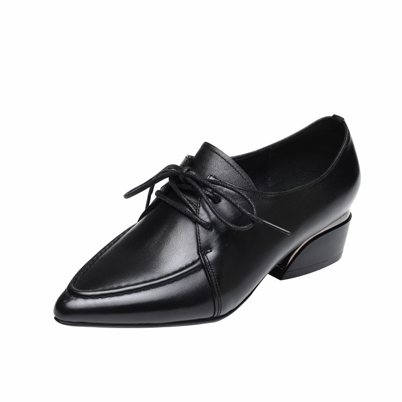 2023新款春秋季尖头系带女鞋粗跟深口单鞋中跟英伦风小皮鞋真皮软,淘宝优惠券,粉丝福利购,淘宝优惠卷