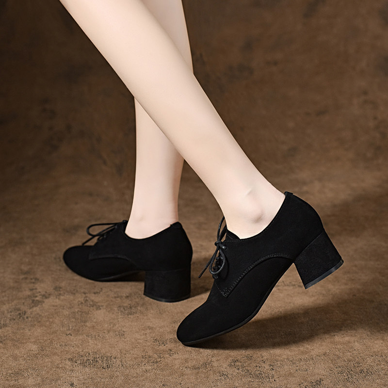 2025新款春秋季羊皮磨砂女鞋系带粗跟深口单鞋女士软皮中跟真皮鞋,淘宝优惠券,粉丝福利购,淘宝优惠卷