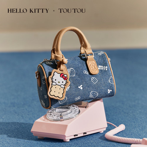 生日礼物TOUTOUhellokitty凯蒂猫牛仔保龄球包哈喽kt斜挎波士顿包 - 图1