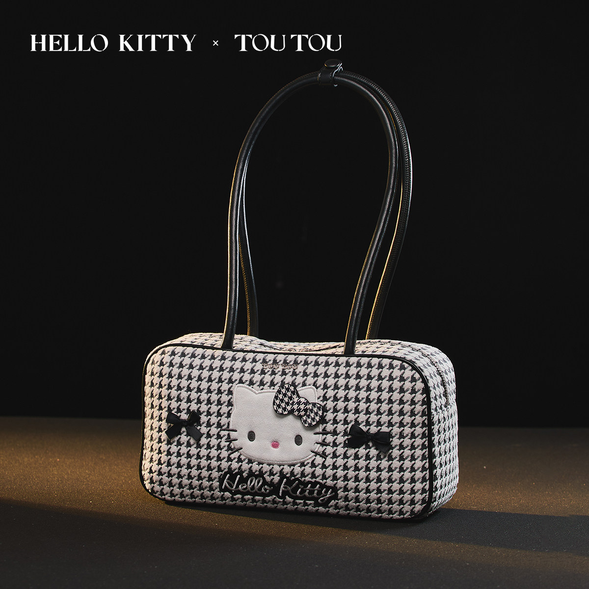 Hellokitty千金系列TOUTOU凯蒂猫哈喽kt千鸟格腋下保龄球波士顿包,淘宝优惠券,粉丝福利购,淘宝优惠卷