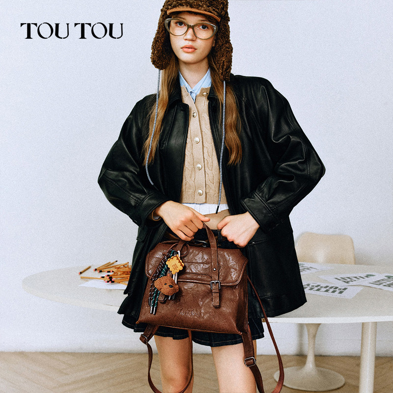 TOUTOU新款复古双肩包女高级感仿植鞣大容量上班通勤百搭手提背包,淘宝优惠券,粉丝福利购,淘宝优惠卷