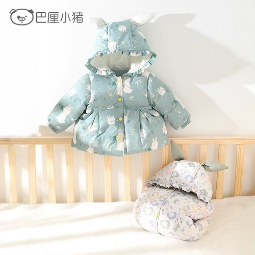 Демисезонный детский пуховик, удерживающий тепло милый лонгслив для выхода на улицу с капюшоном