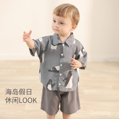 宝宝短袖衬衫夏季两件套