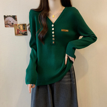 Big code pregnant women sweaters Korean version fashion models V collar Chauding mothers outside wearing blouses autumn and winter 100 hitch loose pregnant woman needle-weaters