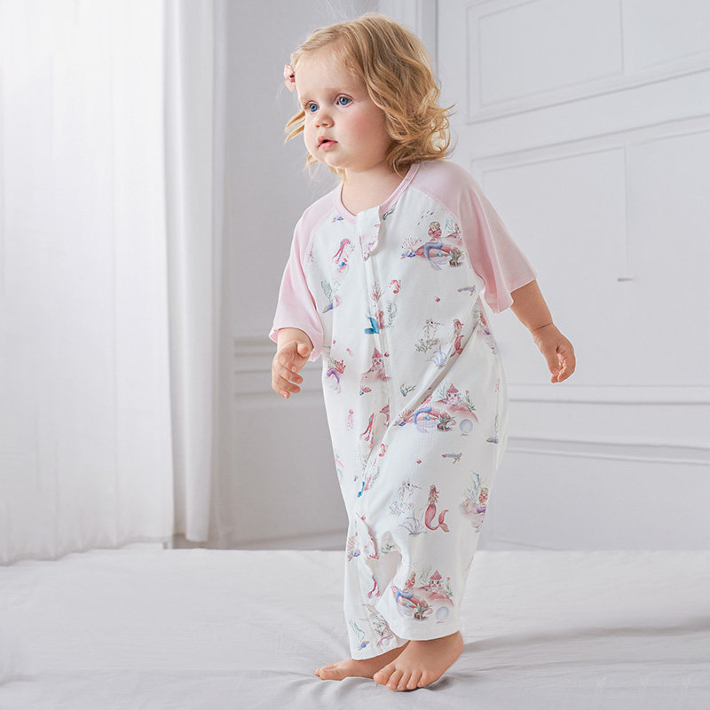 嫚熙超柔冰奶皮睡袋薄款春夏四季通用莫代尔儿童宝宝分腿防踢被